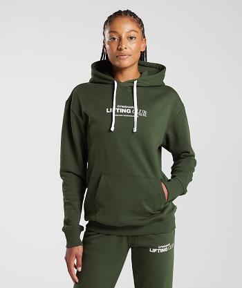 Gymshark Social Club Oversized Ženske Majica S Kapuljačom Maslinasto Zelene | HR 3584JPQ